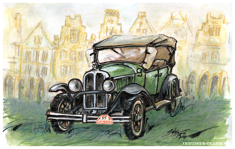 Pontiac Tourer, Baujahr 1929, Illustration von Sylvia Steinhoff geb. Benub