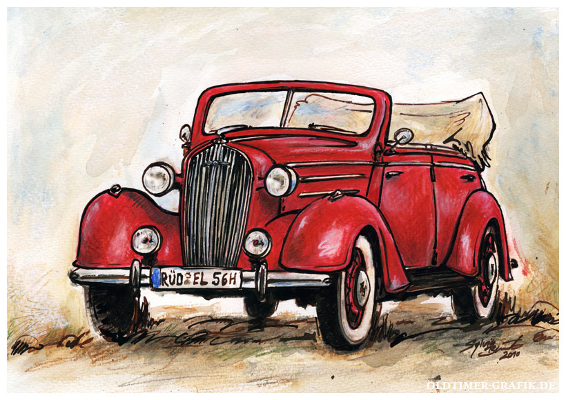 Chevrolet-Gläser Master Delux Phaeton Convertible, Baujahr 1936, Illustration von Sylvia Steinhoff geb. Benub