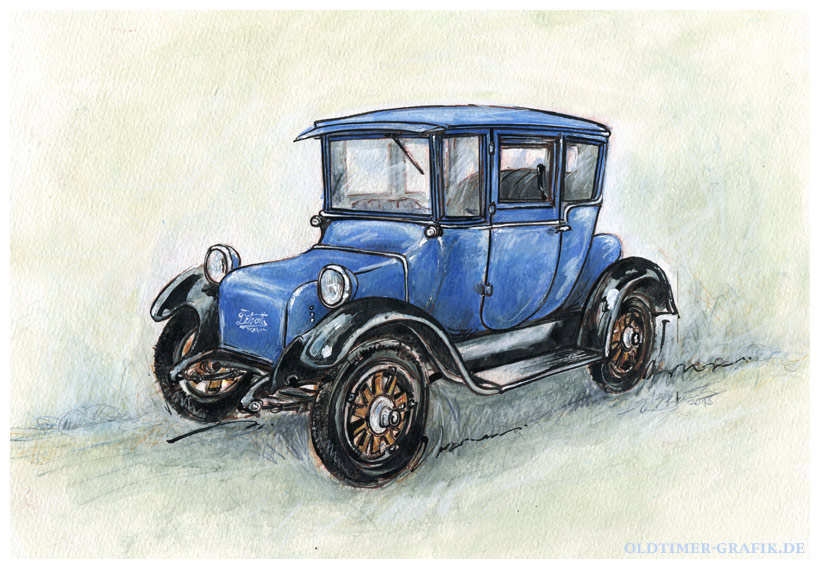 Detroit Electric Car Model 97 Coupe, Baujahr 1930, Illustration von Sylvia Steinhoff geb. Benub