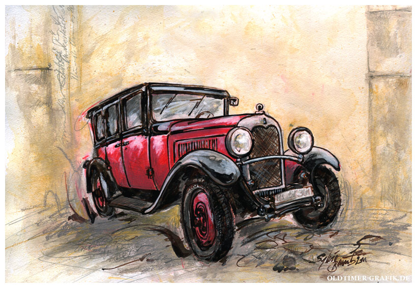 Citroën C4, Baujahr um 1930, Illustration von Sylvia Steinhoff geb. Benub