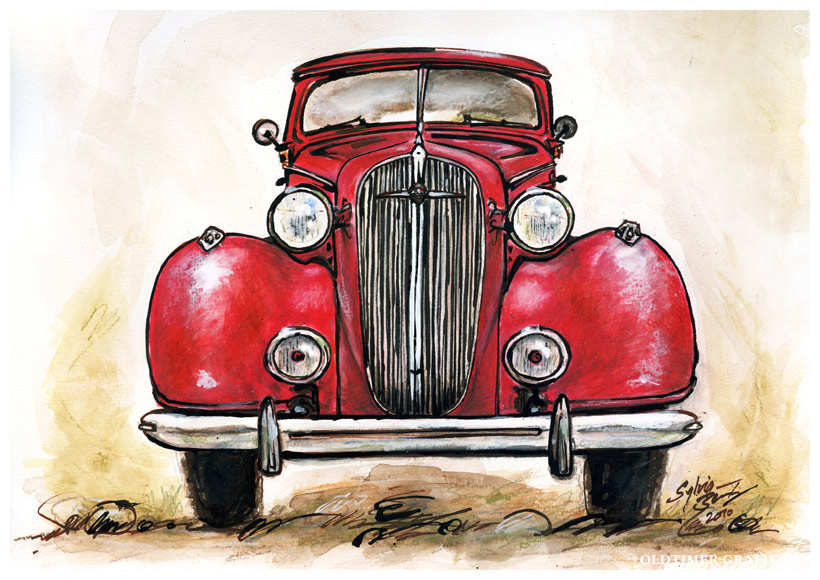 Chevrolet-Gläser Master Delux Phaeton Convertible, Baujahr um 1936, Illustration von Sylvia Steinhoff geb. Benub