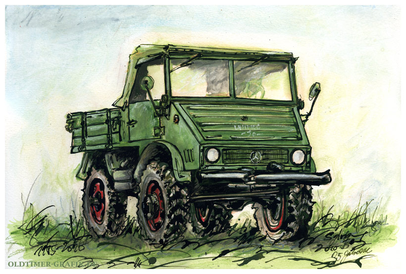 Mercedes-Benz Unimog 411, Illustration von Sylvia Steinhoff geb. Benub